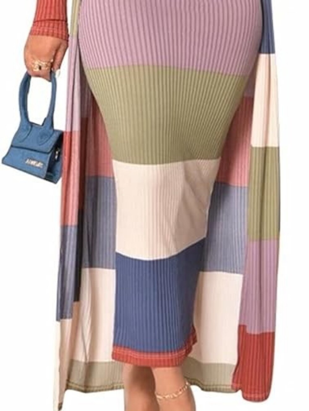 Striped Ribbed Midi Dress with Matching Duster - Multicolor - Picture 3 of 4